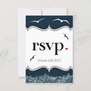 Navy Blue & White Nautical Wedding RSVP Cards
