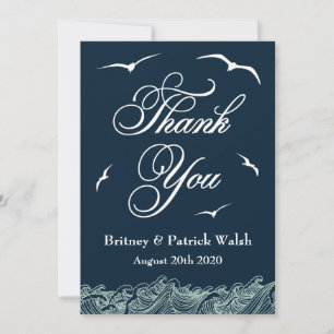 Navy Blue & White Nautical Wedding Thank You Cards
