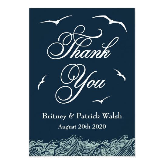 Navy Blue & White Nautical Wedding Thank You Cards