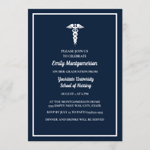 Navy Blue White Nursing School Graduation Party Invitation