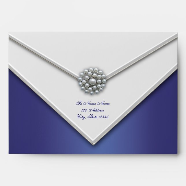 Navy Blue White Pearl Navy Blue Envelopes (Front)