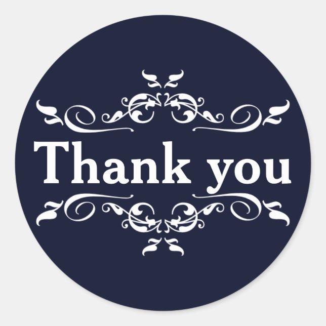 Navy Blue & White Personalised Thank You Classic Round Sticker (Front)