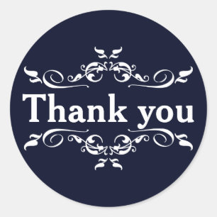 Navy Blue & White Personalised Thank You Classic Round Sticker