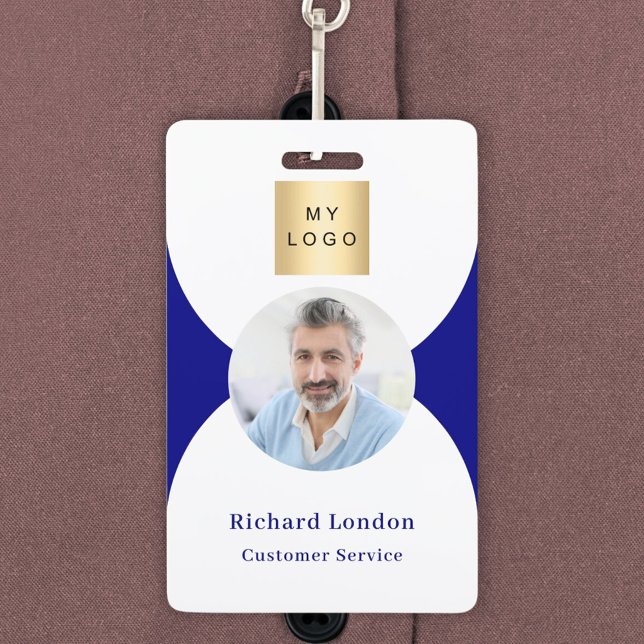 Navy blue white photo arch QR code business logo ID Badge (Creator Uploaded)