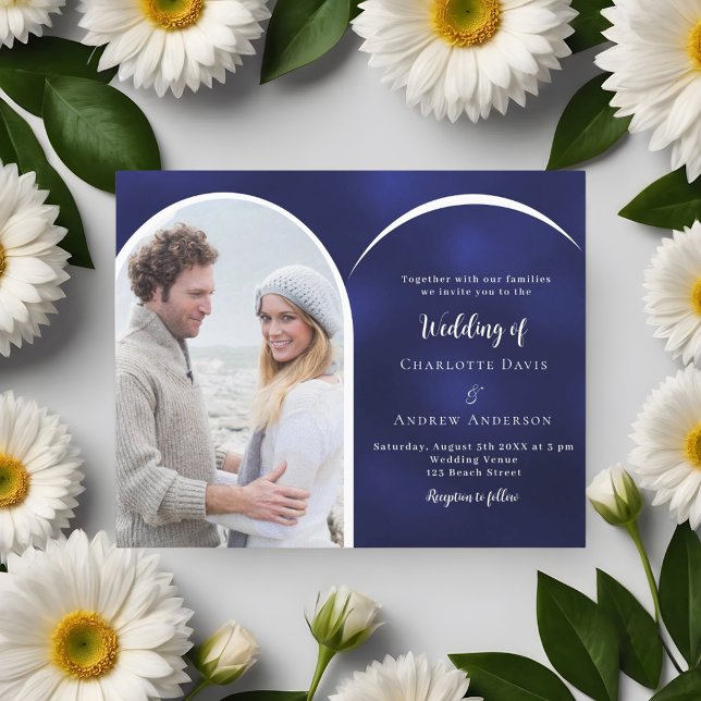 Navy blue white photo arch wedding invitation (Creator Uploaded)