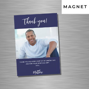 Navy blue white photo thank you magnet