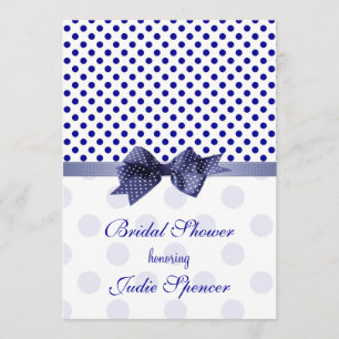Navy blue white polka dot Bridal shower Invitation