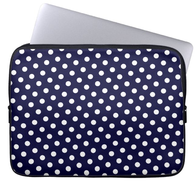 Navy Blue & White Polka Dot Laptop Sleeve (Front)