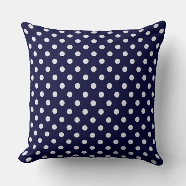 Navy Blue White Polka Dot Pattern Cushion (Front)