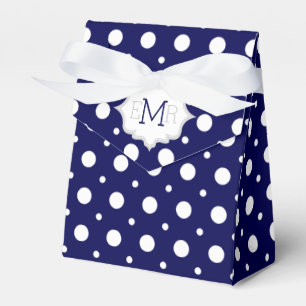 Navy blue white polka dot pattern monogram wedding favour box