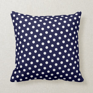 Navy Blue & White Polka Dot Pattern Throw Pillows