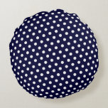 Navy Blue & White Polka Dot Round Pillows<br><div class="desc">Simple and elegant,  this Navy Blue & White Polka Dot Pattern Round Pillow is the perfect accent to your living room,  den or bedroom.  Mix and match the colours in every room in your house.</div>