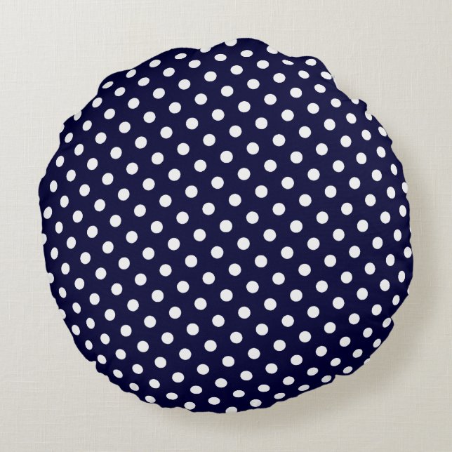 Navy Blue & White Polka Dot Round Pillows (Back)