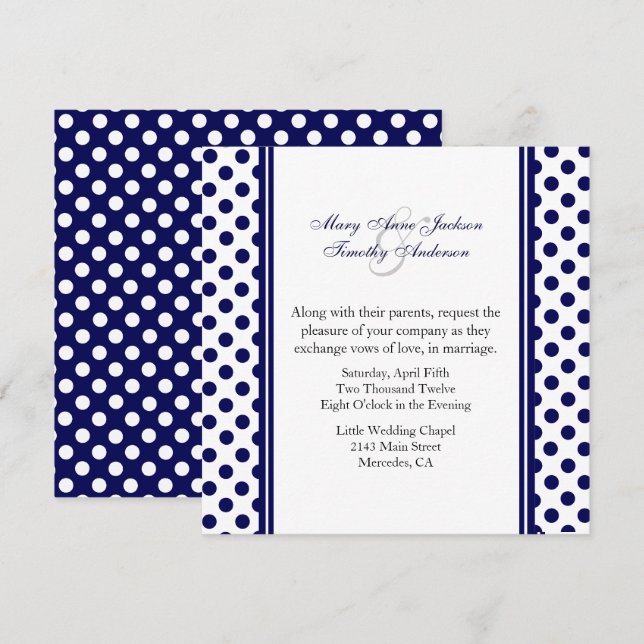 Navy Blue & White Polka Dot Wedding Invitation (Front/Back)