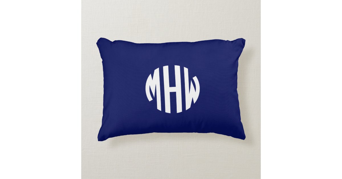 Navy Blue and White Preppy Square Monogram Throw Pillow