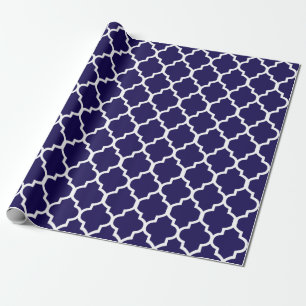 Navy Blue White Quatrefoil Custom Background Wrapping Paper