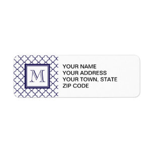 Navy Blue, White Quatrefoil   Your Monogram