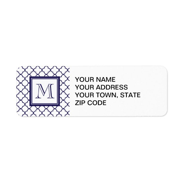 Navy Blue, White Quatrefoil | Your Monogram (Front)