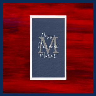 Navy Blue White Retirement Party Name Monogram  Napkin