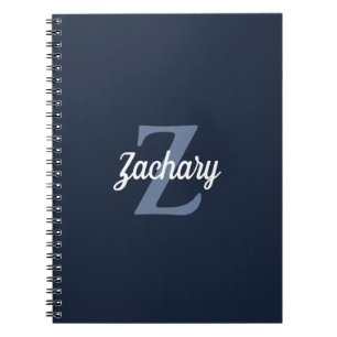 Navy Blue White Retro Monogram Personalised Notebook