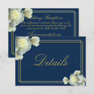 Navy Blue White Rose Reception Accom Details Enclosure Card
