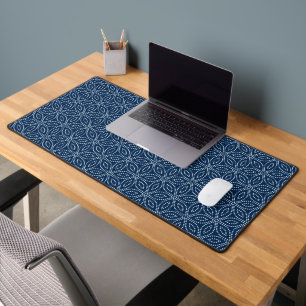Navy Blue & White Sacred Geometry Pattern Desk Mat