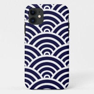 Navy Blue & White Scallop Pattern iPhone 11 Case