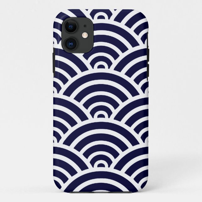 Navy Blue & White Scallop Pattern Case-Mate iPhone Case (Back)