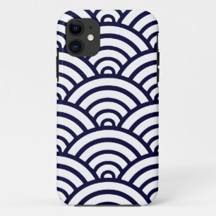 Navy Blue & White Scallop Pattern iPhone 11 Case