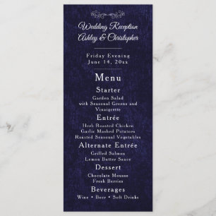 Navy Blue White Script Wedding Reception  Menu
