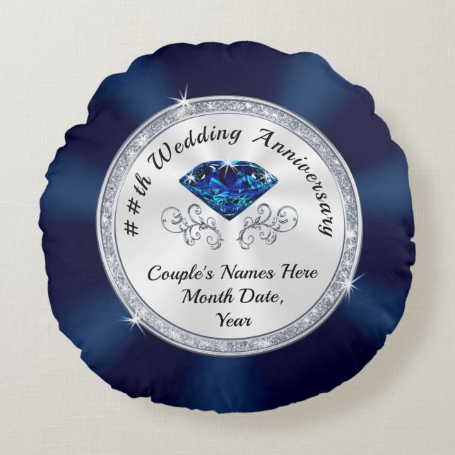 Navy Blue, White, Silver Anniversary Gifts by Year Round Cushion (Front)