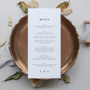 Navy Blue White Simple Classic Wedding Menu