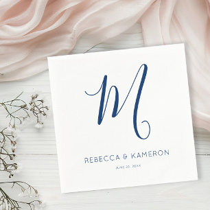 Navy Blue & White Simple Elegant Monogram Wedding Napkin