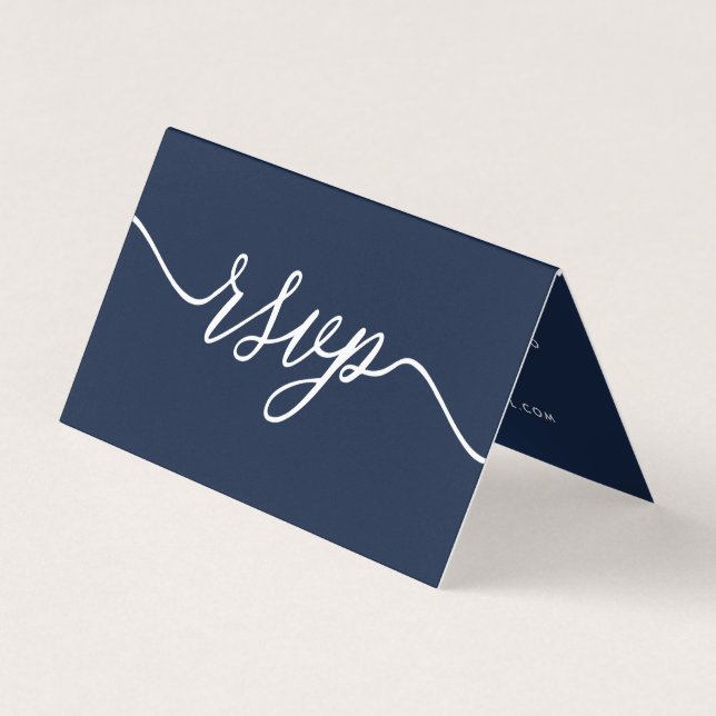 Navy Blue & White, Simple Script & Photo RSVP Card (Front)