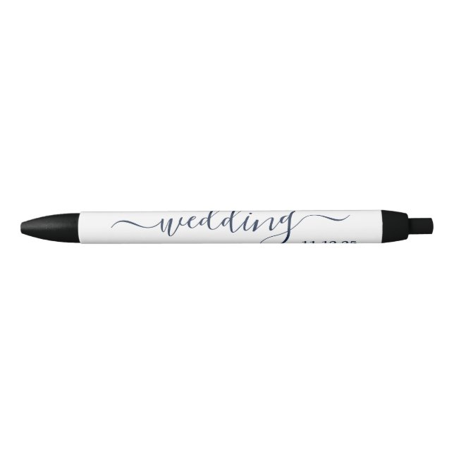 Navy Blue & White Simple Script Wedding Favour Black Ink Pen (Front)