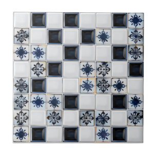 Navy Blue White Small Tile Pattern