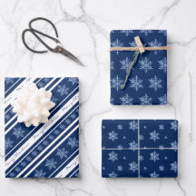 Navy Blue & White Snowflake Wrapping Paper Sheets