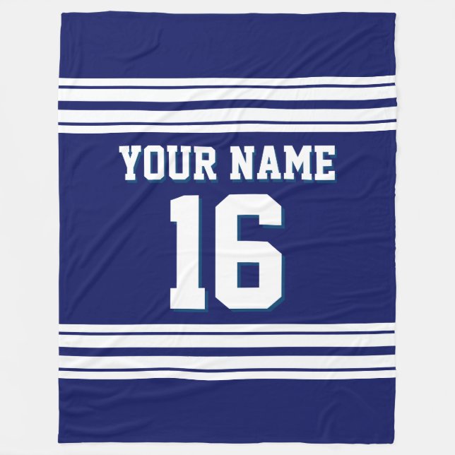 Navy Blue White Sports Jersey Fleece Blanket (Front)