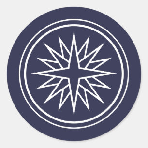 Navy Blue White Star Round Sticker