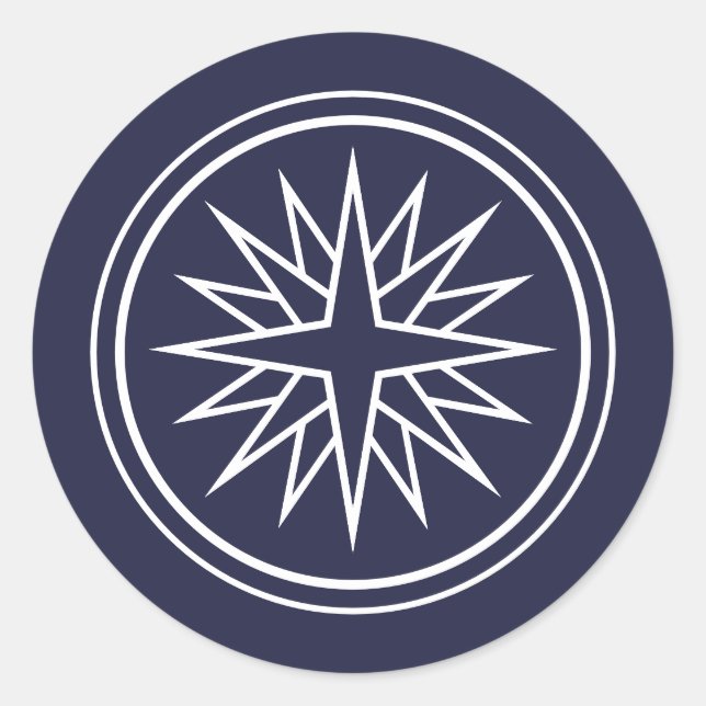 Navy Blue White Star Round Sticker (Front)