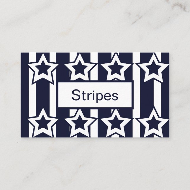 Navy Blue White Star Stripes  Business Card (Front)
