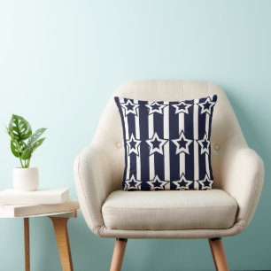 Navy Blue White Star Stripes  Cushion