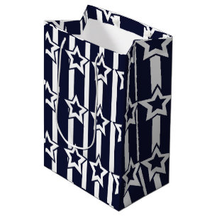 Navy Blue White Star Stripes  Medium Gift Bag