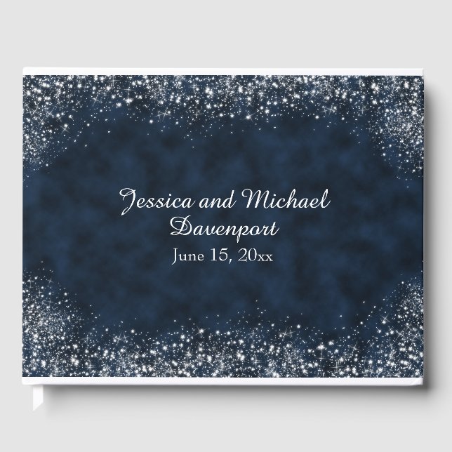 Navy Blue White Stardust Wedding Guestbook (Front)
