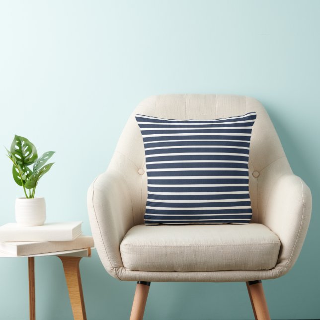 Navy Blue White Stripe Beach House Cushion (Chair)