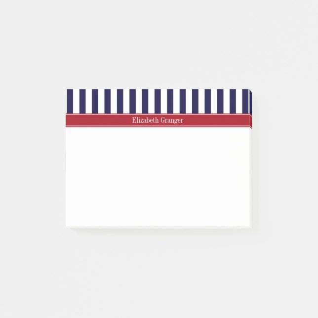 Navy Blue White Stripe Cranberry Name Monogram Post-it Notes (Front)