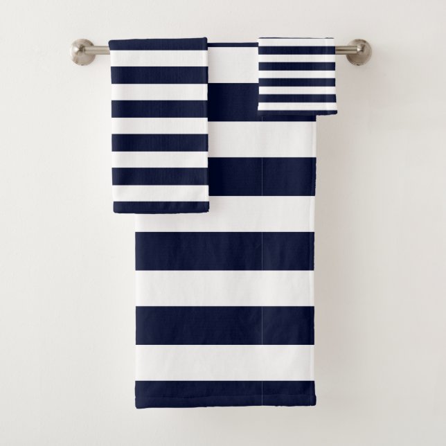Navy Blue & White Striped Bath Towels (Insitu)