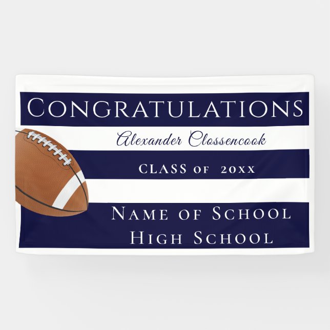 Navy Blue White Striped football sports graduation Banner (Horizontal)