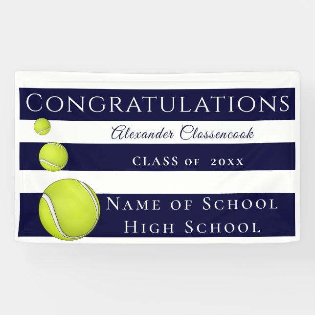 Navy Blue White Striped football sports graduation Banner (Horizontal)