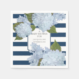 Navy Blue White Striped Hydrangea Floral Baby Show Napkin